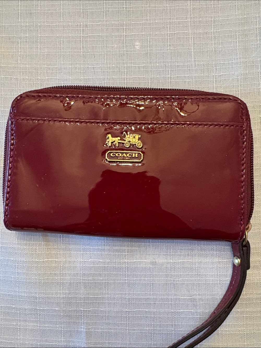Coach Patent Wristlet in Deep Burgundy